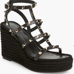 Valentino Garavani Black leather Rockstud Torchon Wedge Sandal EU 39. Worn once.